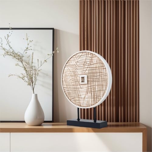 Unique Round Coin Sculpture Decorative Objects for Shelf Home Decor Accents, Modern Abstract Tabletop Decor Items for Living Room Fireplace Mantel, Above Cabinet (Vintage White) - color: Vintage White