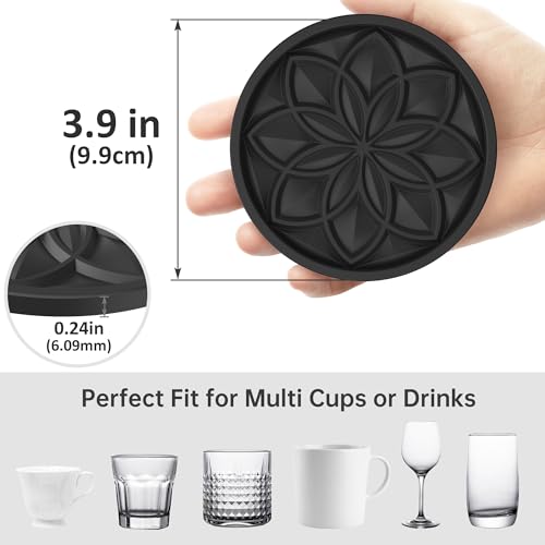 HFHOME Silicone Coasters Set for Drinks - 6 Pcs Cup Mat for Coffee Table, Desk, Bar - Home Decor Tabletop Protection Gift - Black - color: Black - 6pcs