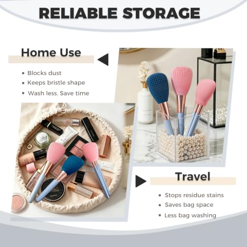 Vidsel Silicone Makeup Brush Covers with Built-in Cleaner Mat, Blue 3-Pack - color: Blue
