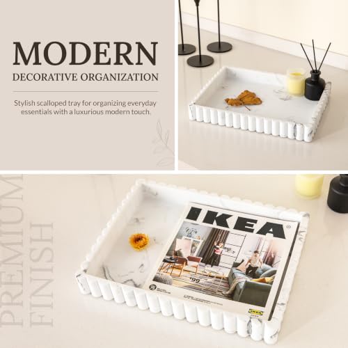 12" White Resin Decorative Tray, Home Decor for Coffee Table - color: White, Gray, and Black