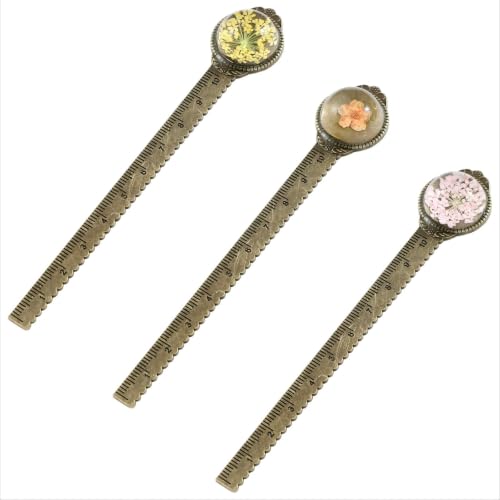 Vintage Dried Flower Bookmark Ruler, Resin Encased for Book & Craft Lovers - color: 3pcs Style B