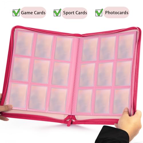 Pink Card Binder 4 Pocket, Trading Card Binder with Zipper, Holds 160 Cards - color: Pink
