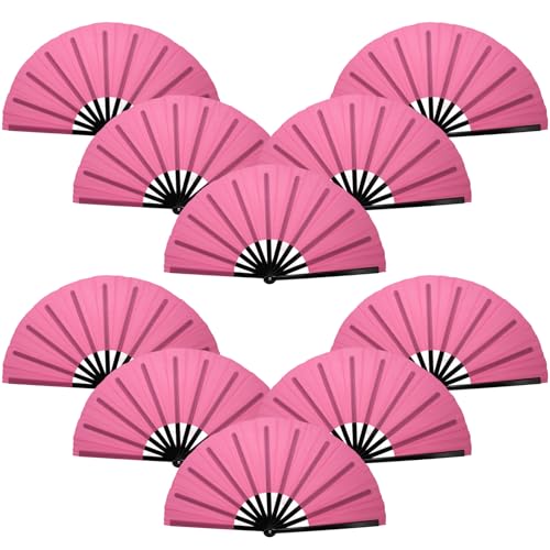 QIRMIZI 10PCS Large Folding Hand Rave Fan - Popping Fan Clacking Fans for Chinese Kung Fu, Tai Chi, Dance, Music Festivals,Carnivals, Weddings, EDM Events, Parties & Decorations,Deep Pink - color: Deep Pink