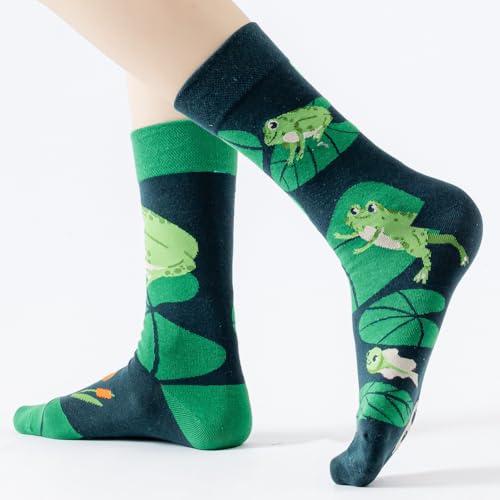 2 Pairs Cartoon Animal Crew Socks Fun Cotton Mid Calf Socks for Women - color: Frog