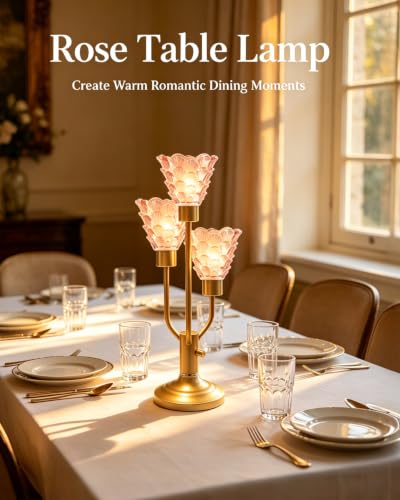 Lightdot Vintage Table Lamp Dimmable Pink Glass Lamp 3 Bulbs Included - color: 17-Gold-Pink-Shell