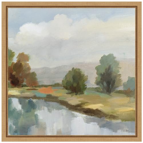 Amanti Art Framed Canvas Wall Art 16x16 River and Clouds III by Silvia Vassileva, Framed Wall Art Canvas, Landscapes Artwork, Modern Decor, Small Poster Painting for Living Room, Bedroom, Bathroom, - color: Sylvie Natural, size: 16"L x 16"W