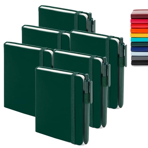 feela 6 Pack Pocket Mini Notebooks Bulk, Small Cute Memo Notepads Hardcover College Ruled Lined Journals with Pen Holder for School Business Work, with 6 Black Pens, 3.5”x 5.5”, A6, Dark Green - color: A6 6 Dark Green