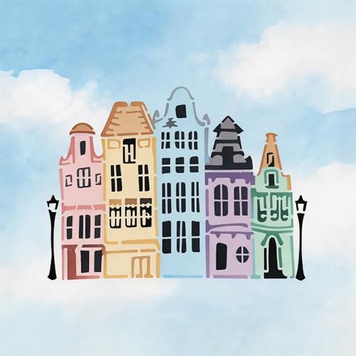 TIAMECH A4 Reusable European Canal House Stencil for Painting - style: European Canal House