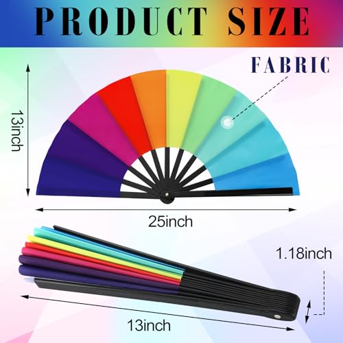 Maitys 2 Pack Foldable Fans for Rave Dancing,Rainbow,Simple Pattern - color: Rainbow, style: Simple Pattern