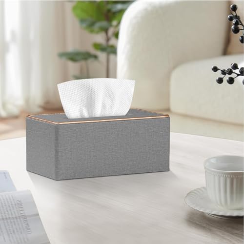 Linen Tissue Box Cover Rectangle,Aesthetic Facial Tissue Cube Box Holder - color: X-grey Linen Texture