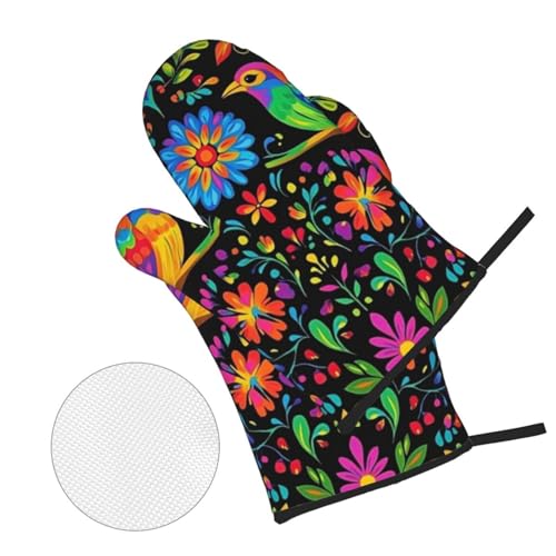 4 Pcs Mexican Flower Oven Mitts and Potholders,Kitchen Oven Glove with Pot Holders,Non-Slip Gloves High Heat Resistant 500 Degree for BBQ, Grill, Baking, Cooking, Oven, Microwave