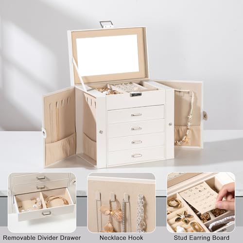 Frebeauty 5-Layer Jewelry Box for Women,Jewelry Organizer with 4 Drawers - color: Grey, size: Medium