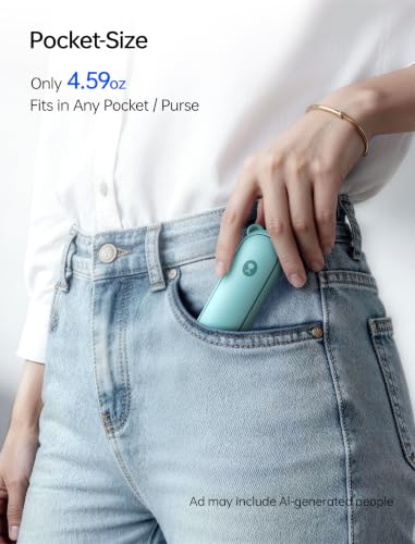 JISULIFE Portable Handheld Fan, 3 In 1-Fan, Power Bank, Flashlight, Cyan - color: Cyan