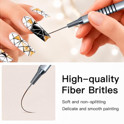 Komall Metallic Nail Art Brushes, 6Pcs Non-slip Liner Brushes Set, Silver - color: Silver