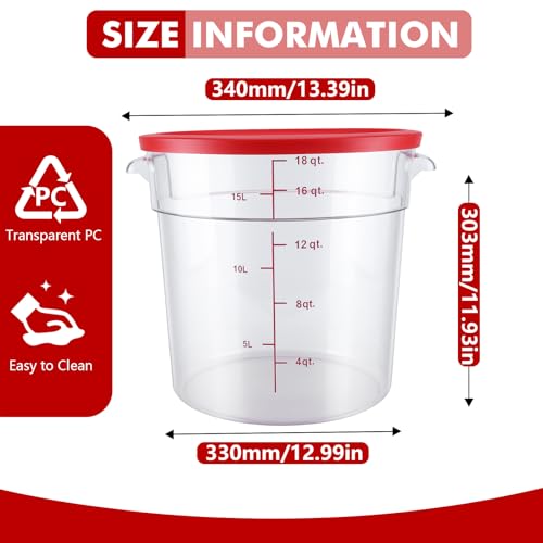2 Pack Square Food Storage Container With Lid,12-22 Quart Commercial Storage Box With Scale & Handle,Cake Making,Dough Marinating Meat,Kitchen Supplies (Polycarbonate, Round 18 Quart) - color: Polycarbonate, size: Round-16 Quart