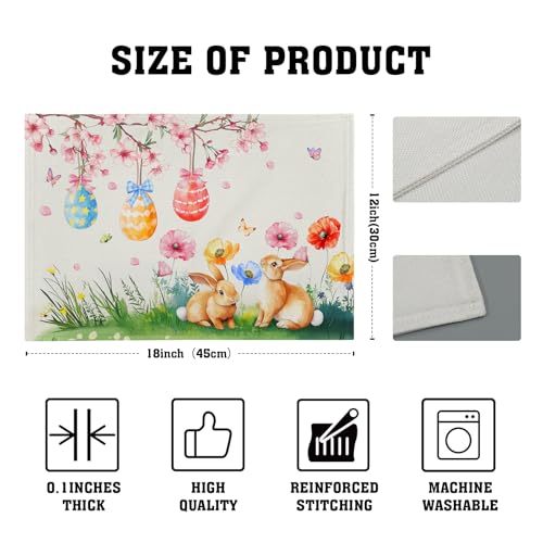 Giwawa Easter Placemats Set of 4 Spring Bunny Rabbits Flowers Place Mat 12x18 Inch Colorful Eggs Tree Floral Table Mats Washable Satin Resistance for Party Kitchen Dining Holiday Decor - color: Easter