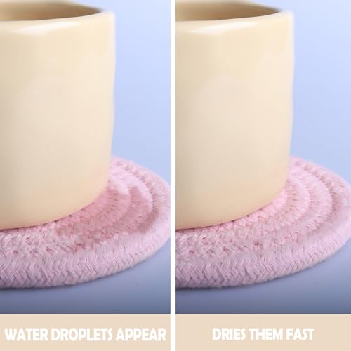 4.8" Sakura Pink Cotton Coasters for Drinks Set of 2 - Soft Absorbent Fabric Drink Pads for Coffee Cups, Boho Pastel Mug Mats for Desk, Nightstand, Dorm & Home Decor – Minimalist & Gift-Ready - color: Skura Pink