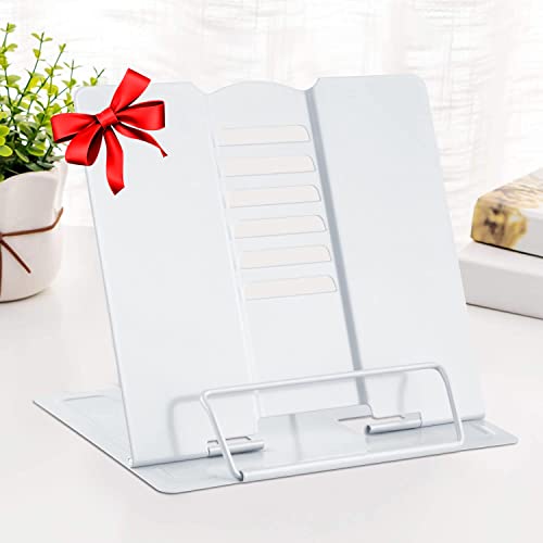 MSDADA Desk Book Stand Metal Reading Rest Book Holder Cookbook Holder - color: White