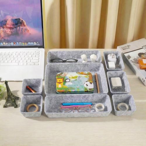 Felt Desk Drawer Organizer, 8pcs Shallow Storage Trays Bins, Office Accessories Box Inserts College Jewelry & Makeup Boxes Containers(Grey) - color: Grey