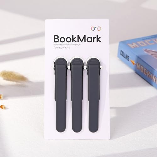 3Pcs Automatic Bookmark, Silicone Smart Book Marks for Reading Women, Men, Kids,Cute Unique Book Markers Bookmark Clip Reading Accessories Gifts for Book Lovers (Dark Grey 3pcs) - color: Dark Grey 3pcs