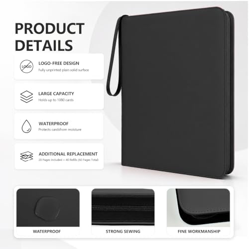 9 Pocket Zip Card Binder, Trading Card Album Holds 1080 Cards, Black - color: Black