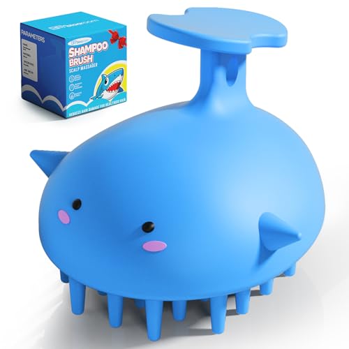 Shampoo Brush Scalp Massager, Silicone Hair Scrubber Wet & Dry, Blue - color: Blue