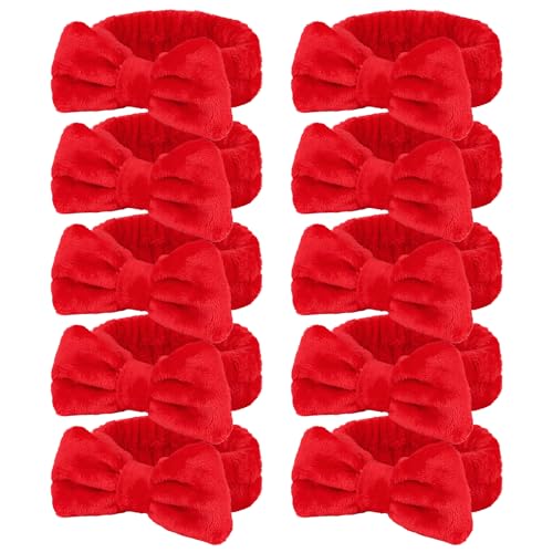 10 Pack Red Valentine Soft Spa Headbands Bulk for Women Girls - color: Red