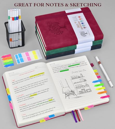 A5 Lined Journal Notebook - 365 Page Leather Journals for Writing Women & Men，Hardcover Notebook with 100Gsm Thick Pages，Daily Diary for Travel, Work，School，Note Taking，College Ruled (5.9" x 8.5") - color: Wine red, size: A5