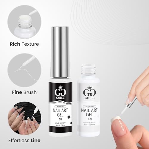 Black White Gel Nail Polish Liner Set Thin Brush for Nail Art French Tips - color: B6