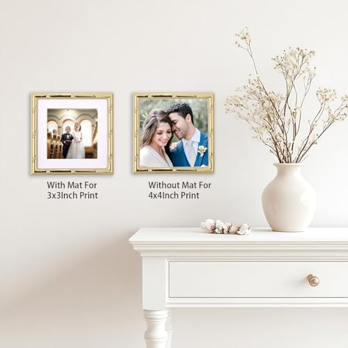 YiPinYin 4x4'' Gold Bamboo Design Metal Frame with mat for 3x3'' Set of 2, 3x3'' Elegant Gold Plated Metal Frame, Soft Touch Velvet Mat Desktop - color: Gold, size: 4x4 Mat 3x3 2PK