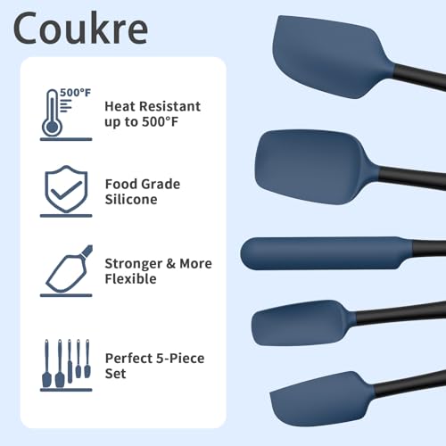 Coukre Silicone Spatula Set of 5,High Temperature Resistant, Food Grade Silicone, Dishwasher Safe, for Baking, Cooking (Dark Blue Black) - color: Dark Blue Black