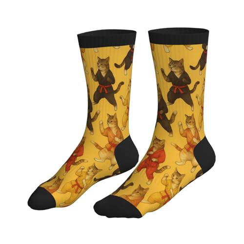 Crew Athletic Socks Funny Crazy Casual Sports Novelty Dress Socks for Women Men Running Hiking - color: Funny Yellow Cat