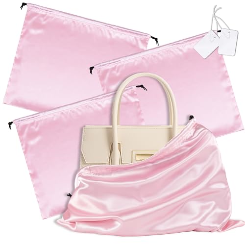 Vonty Pink Satin Dust Bags 3 Pack Drawstring Pouch for Purse, 19.6x15.7in - color: Pink, size: 19.6 x 15.7