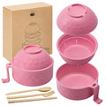 1 Set Microwave Ramen Cooker Bowl with Utensils, Pink - color: Pink