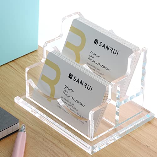 SANRUI Acrylic Business Card Holder, Clear Desk Card Display Stand 2 Slot