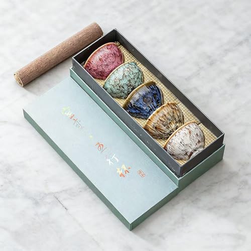 Ceramic Tea Cup, Chinese Kung Fu Tea Set, Japanese Cup, Gift Box Packaging for Birthday, Father's Day, Christmas (5 Color Bowl cup) - color: 5 Color Bowl cup