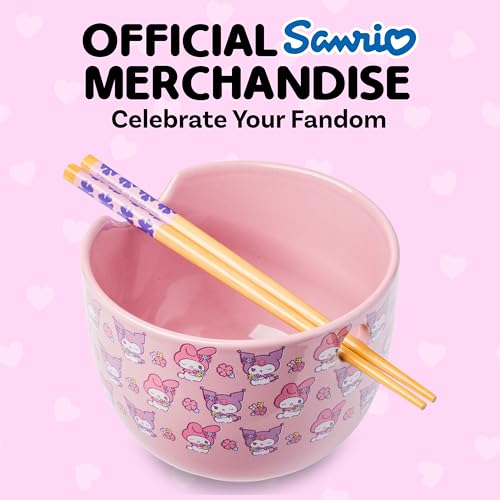 Silver Buffalo Sanrio Hello Kitty and Friends, Ramen Bowl, 20oz - color: My Melody and Kuromi Flowers, size: 20 Ounces (No Spoon)