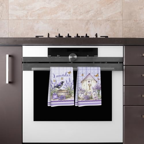Lovdazzles 2 Pcs Purple Lavender Kitchen Towels Decorative Tea Towel - color: Multi 1597