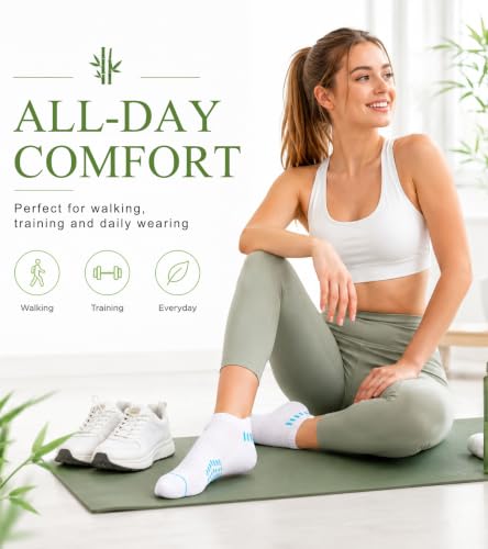 floconssy Ankle Socks for Women, Bamboo Viscose Cushioned Running Socks - color: 5 Pairs White, size: 6-9