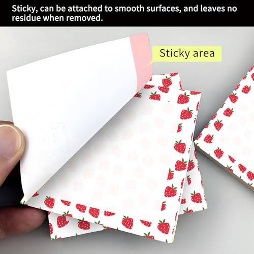 Cute Sticky Notes 3 x 3 in, 2 Pack Self Stick Note Pads with Fun Patterns, Strong Adhesive Memo Pads for Office School Home, 80 Sheets per Pad Cute Strawberry - color: Cute Strawberry