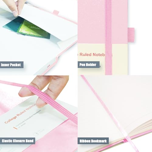 Heture Hardcover Notebooks, A5 Lined Journals Notebook for Writing 160 Pages, 8.2 x 5.5 inch, Classic Ruled Notebooks for College/Work/Travel (Pink, 1 Pack) - color: Pink, size: 1 Pack