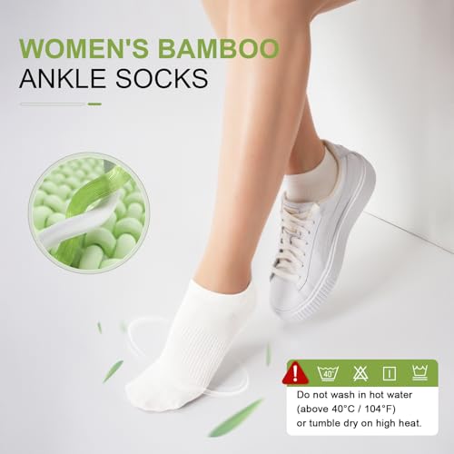 Women's Ankle Socks, 5 Pairs, Bamboo Rayon Ultra Thin Low Cut - color: White, size: Large