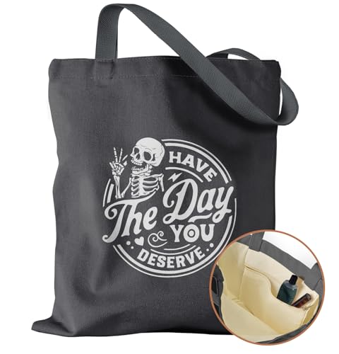 Miss Adola Canvas Tote Bag for Women with Inner Pocket - color: Deserve Skull
