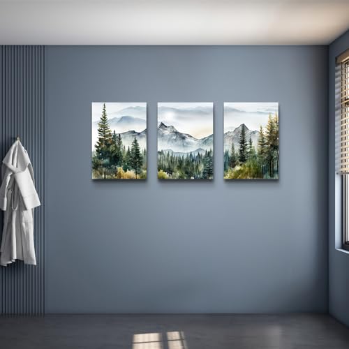 MHARTK66 Large Size Wall Art for Living Room Modern Wall Decor for Bedroom Office Decor Abstract Mountain Forest Landscapes Ink Painting 3 Piece Framed Canvas Art Prints Ready to Hang Wall Pictures - color: Forest Landscape Painting, size: 20x28inches*3pc