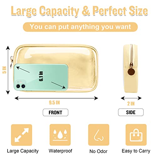Nylon Small Clear Makeup Bag for Purse, Cute Makeup Bag Preppy Cosmetic Zipper Pouch Purse, Waterproof Travel Toiletry Bag Coin Pouch Clutch Makeup Brush Bag Organizer Storage for Women Ladies(Beige) - color: Beige-Clear, size: Small