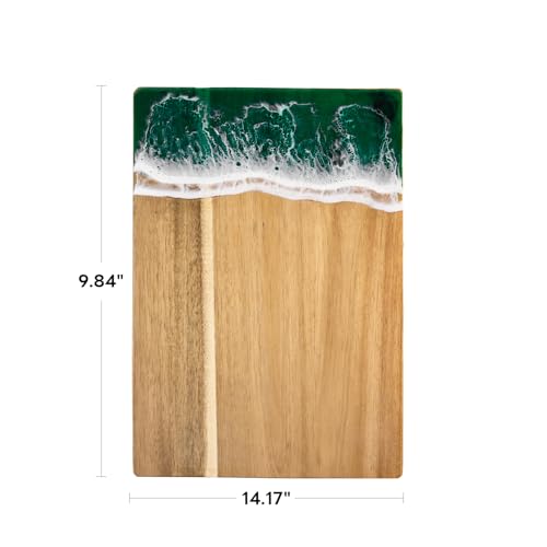 Ocean Resin Charcuterie Board, Acacia Wood & Resin Cutting Board, Decorative Serving Platter for Cheese, Fruit, Snacks, Beach Themed Kitchen Gift for Party, Holiday, Birthday（green） - color: Green