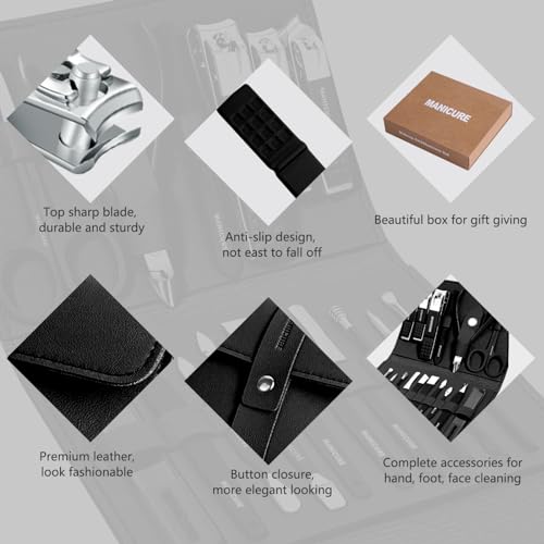 Manicure Set Professional Nail Clippers Pedicure Kit,16 pcs Stainless Steel - color: Black