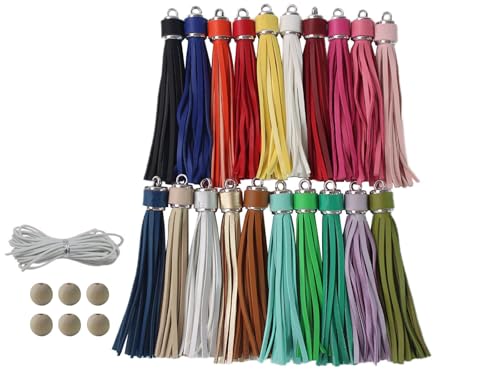 4.3'' Assorted Leather Tassels 20Pcs with Silver Caps - color: Mixed