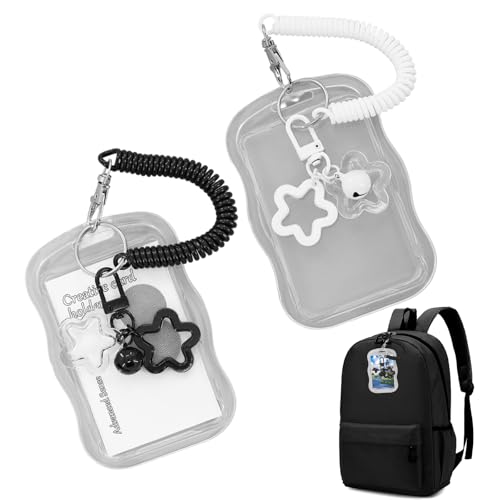 2 Pack Cute Photocard Holder - Transparent Pc Holder Creative Photocards Holder for Bus Student Card Photo Protector, Clear, Black and White