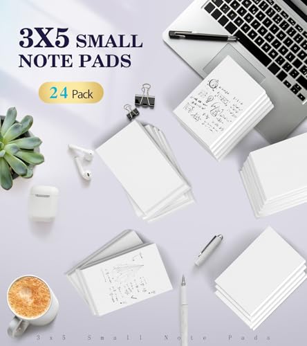 Small Note Pads 3x5 White Pocket Notepad, 24 Pack Server Note Pads 3x5 Mini - color: White- 24 Pack, size: 3x5